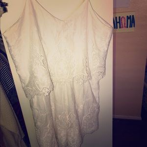 White Spaghetti Strap Lace Romper